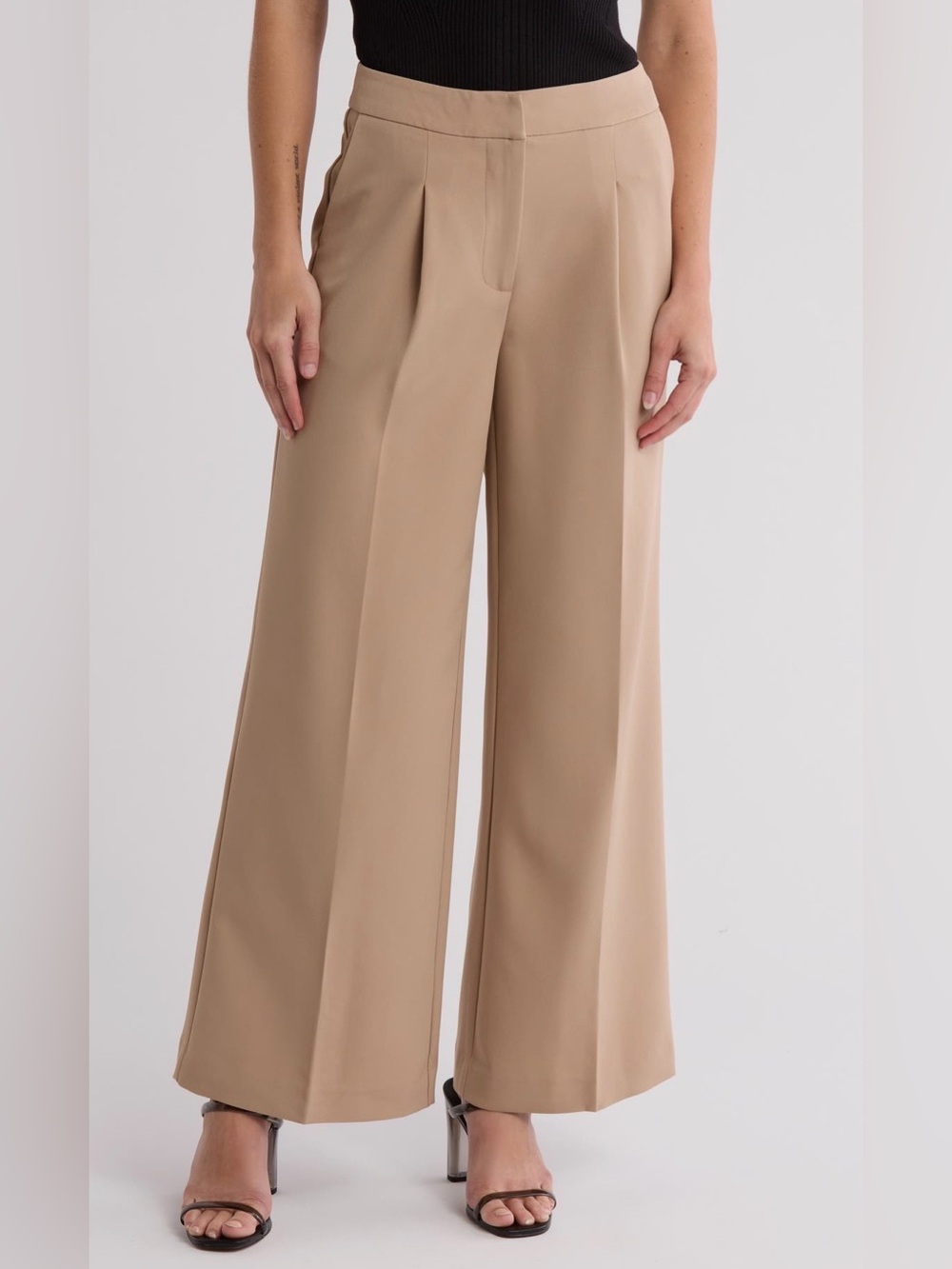 Nanette Lepore Camel Wide-Leg Pleated Trousers